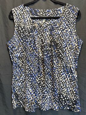 Kasper Black Sleeveless Camisole with Blue and Cream Dot Print